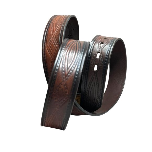 Vintage Wrangler Mowogo Lodge Brass Buckle Brown & Black Tooled Detachable Leath - Picture 4 of 11